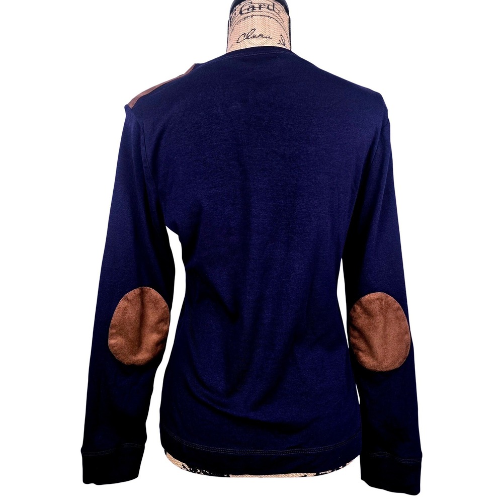 Lauren Ralph Lauren Navy Blue Long Sleeve Top Elbow Patches Zipper Accent XL